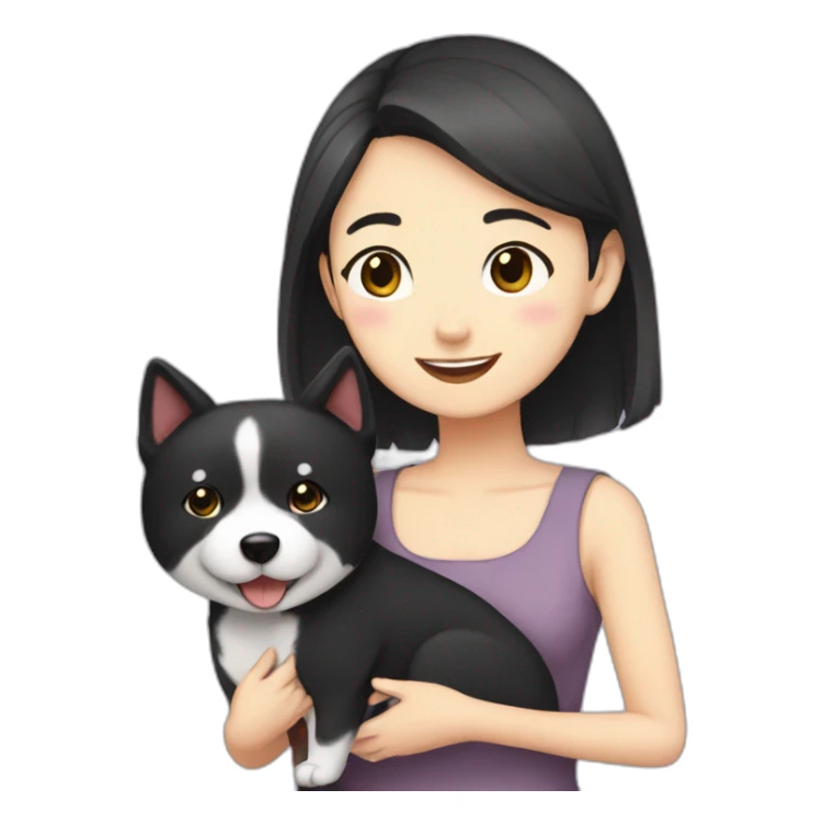 dark haired girl with happy shibainou sticker