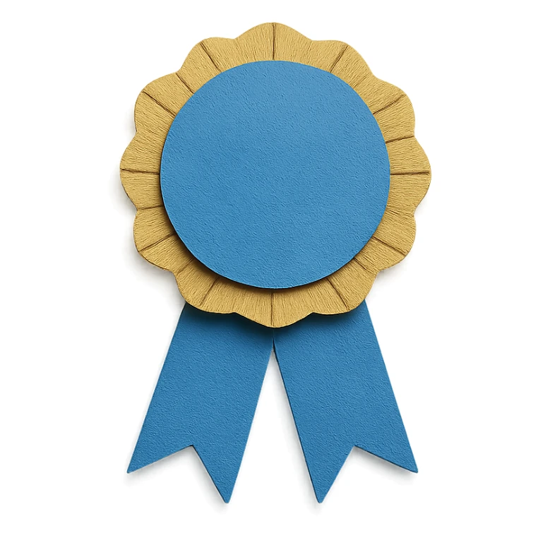 blue ribbon in paper craft style sticker