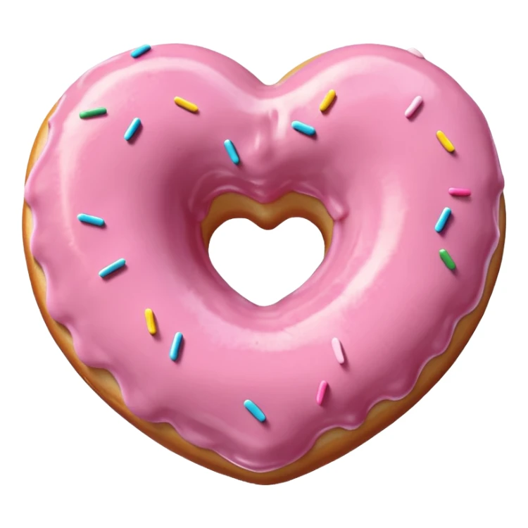 Realistic isolated heart shaped donut with pale pink frosting. sticker