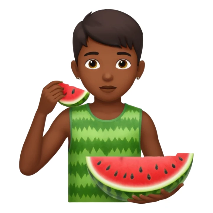 a watermelon with a indian 13 year old boy eating it sticker