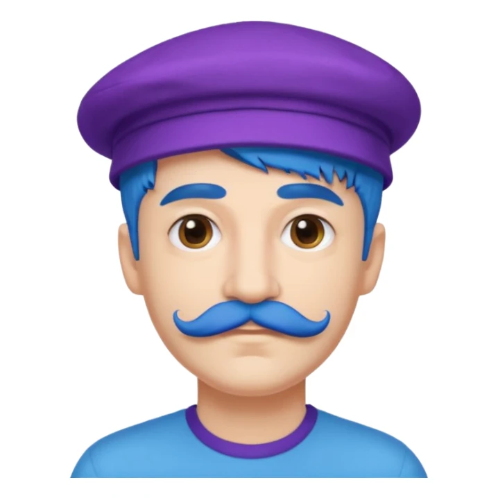 blue haired man and purple hat and mustache sticker