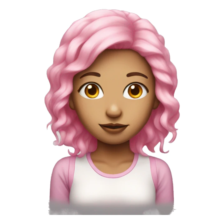 pink haired girl with heart eye sticker