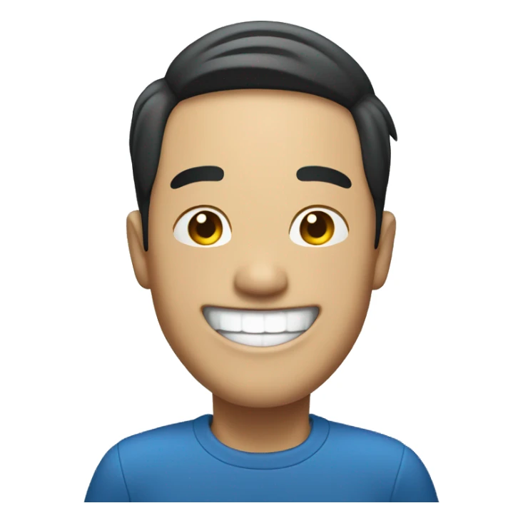 Asian man laughing, blue cloth, big smile sticker