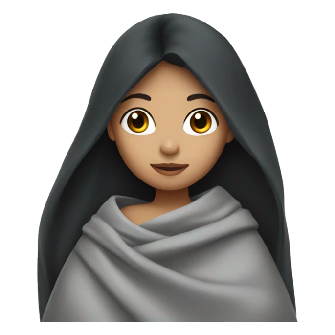 girl with black hair in a gray blanket sticker