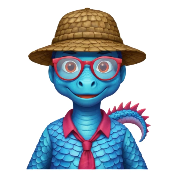 blue dragon with shirt hat and glasses sticker