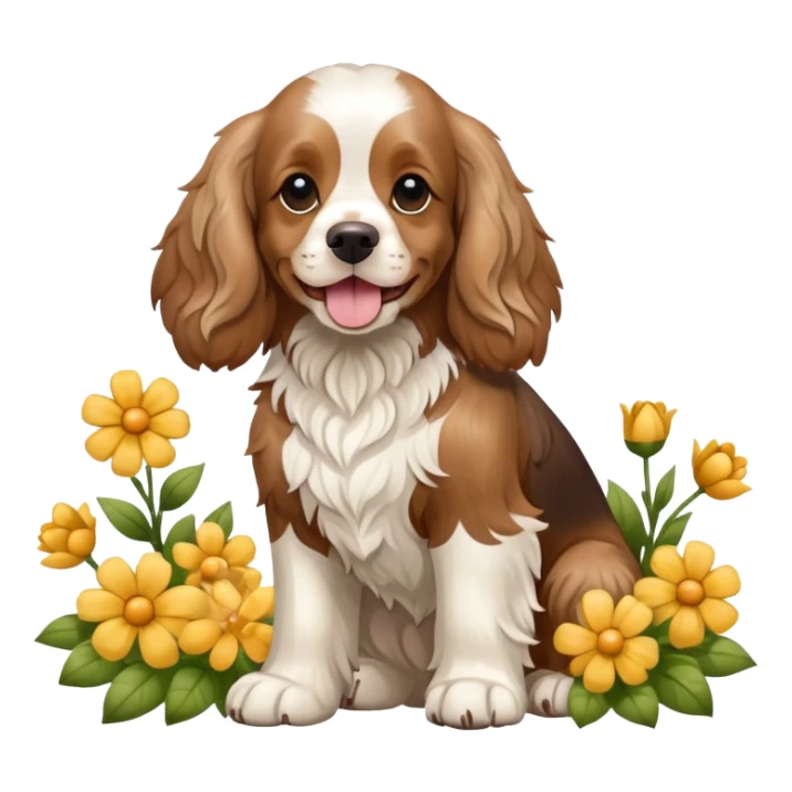 Full body shot of a cocker spaniel with flowers sticker