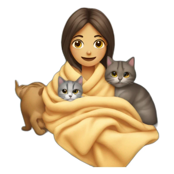a girl wrapped up in a blanket on the sofa with two cats next to her sticker