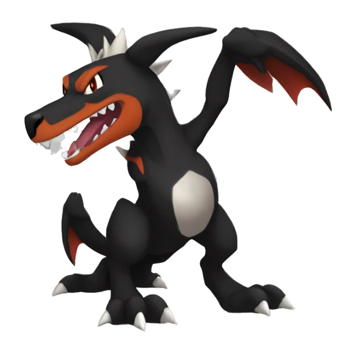 Black Cool Edgy Sergal-Houndoom-Charizard Fakémon  with White and Red Edgy markings sticker