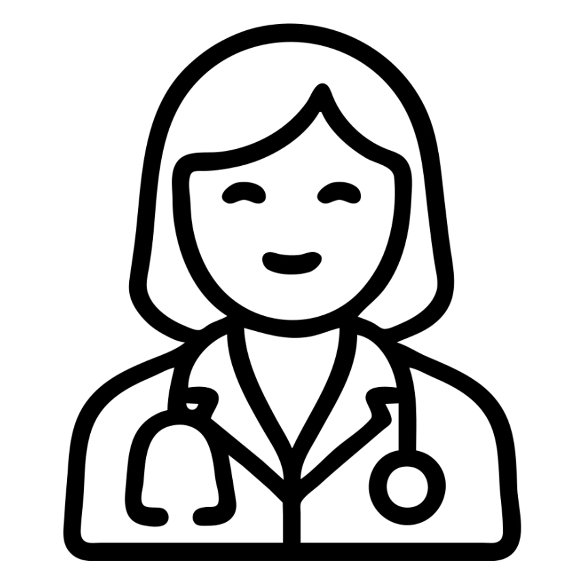 female doctor, flat icon style, minimal details, white coat, stethoscope sticker