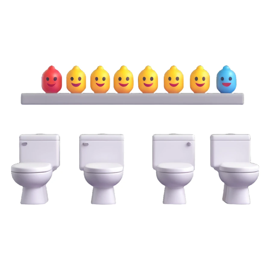 row of modern toilets in 3D emoji style sticker