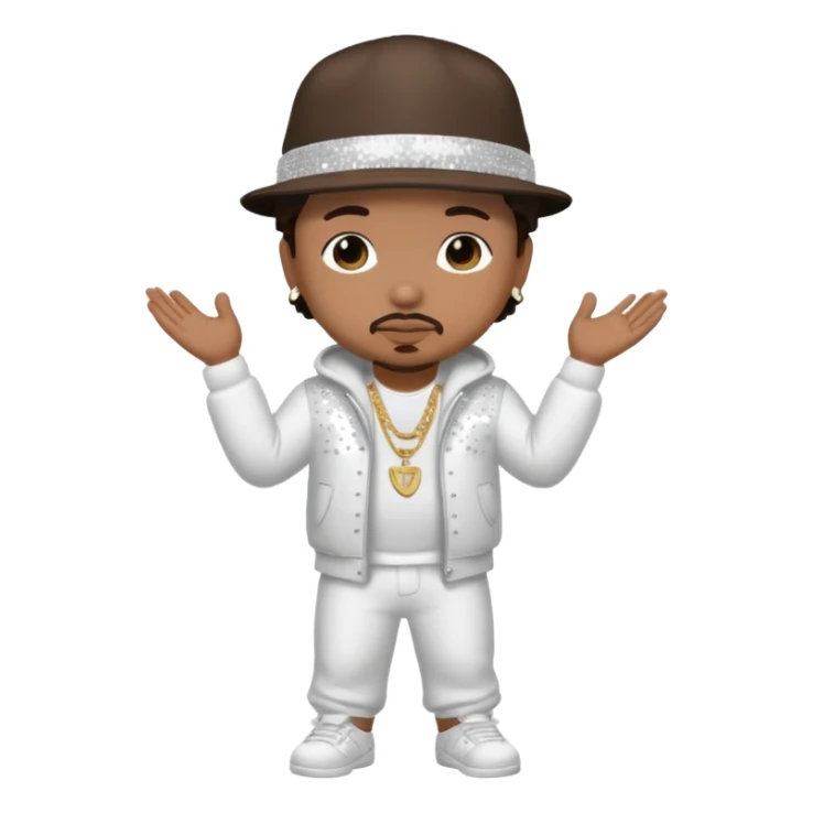 Baby Bash, Rapper (b.1969) with dark brown hair, white sequin outfit sticker