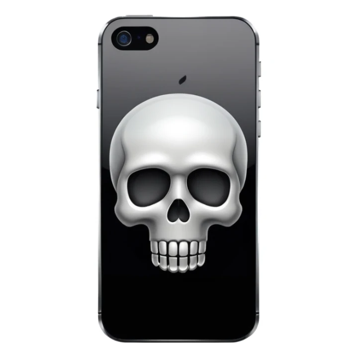 iPhone 5s with a skull emoji instead of the Apple logo sticker