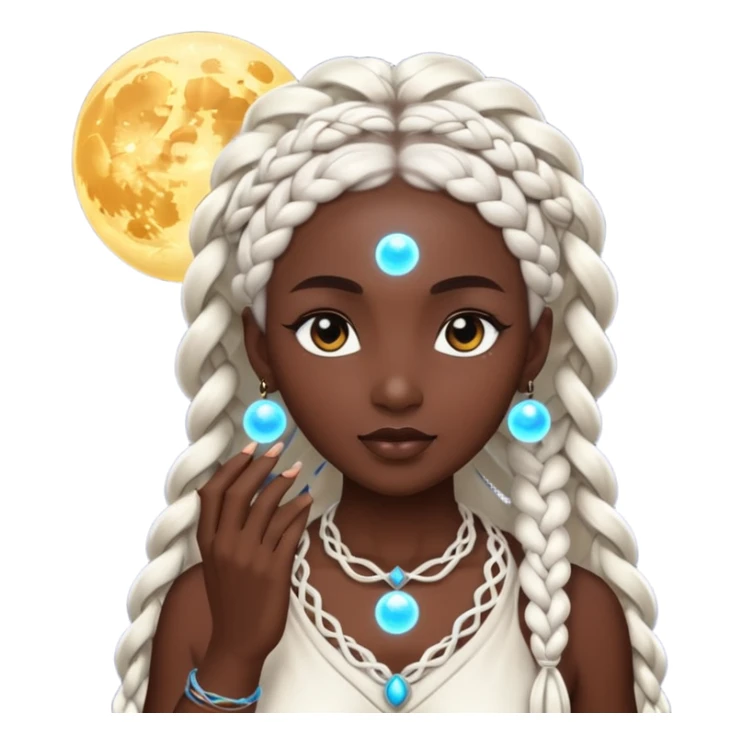 dark skin moon mystic woman white braids glowing orb sticker