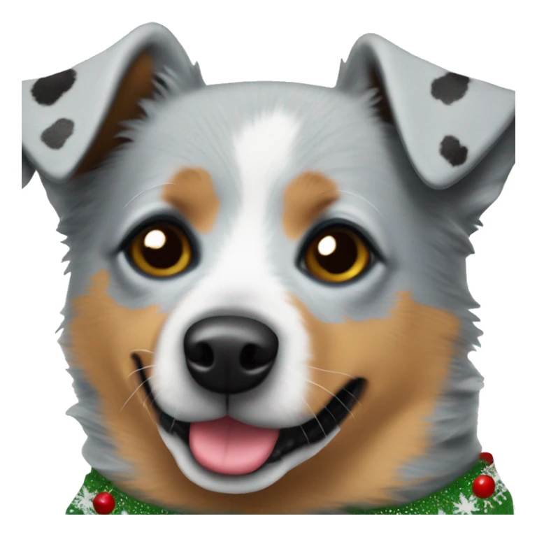 Blue heeler dog with one black spot on left eye in a Christmas sweater sticker