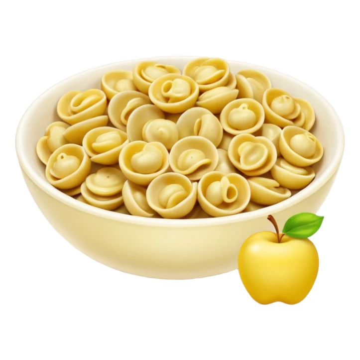 orecchiette pasta in a bowl, shiny highlights, soft shadows, Apple emoji style sticker