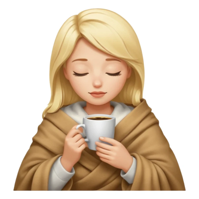 Blonde girl inside a blanket sipping coffee eyes closed sticker
