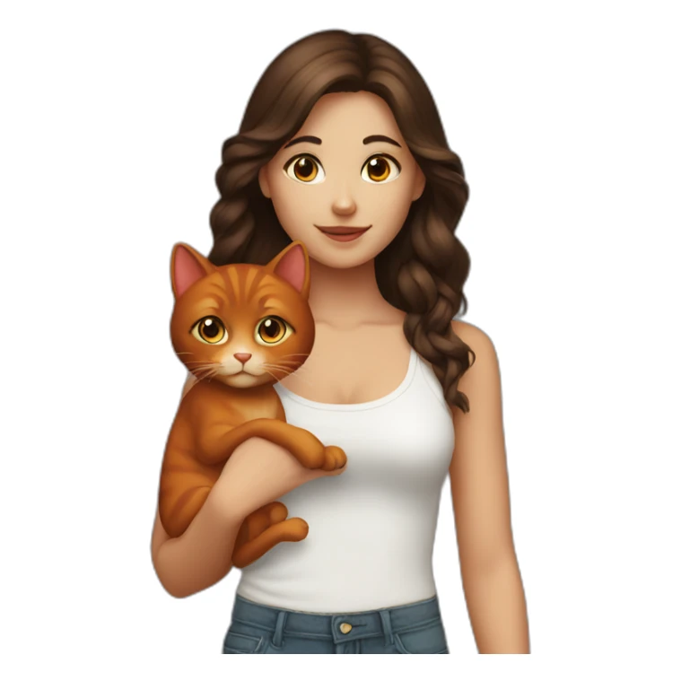 brunette girl with a red cat sticker