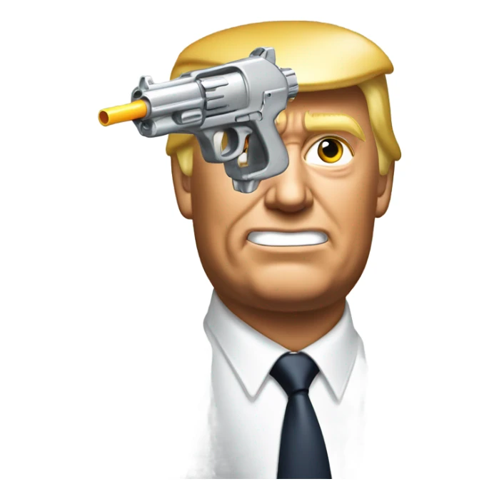 Donald trump aiming a silver squirt gun at the side of his head sticker