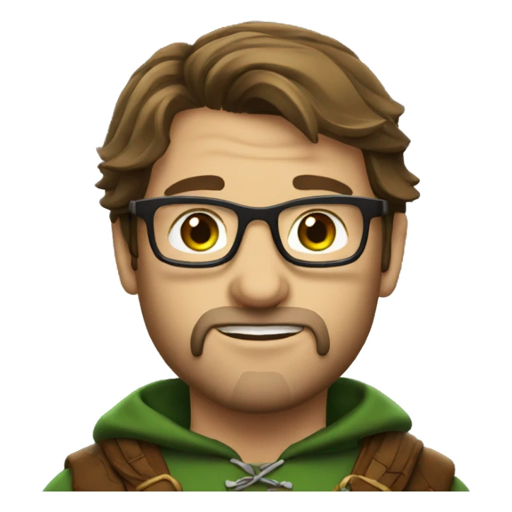 Robin Hood with brown hair, green eyes and glasses sticker