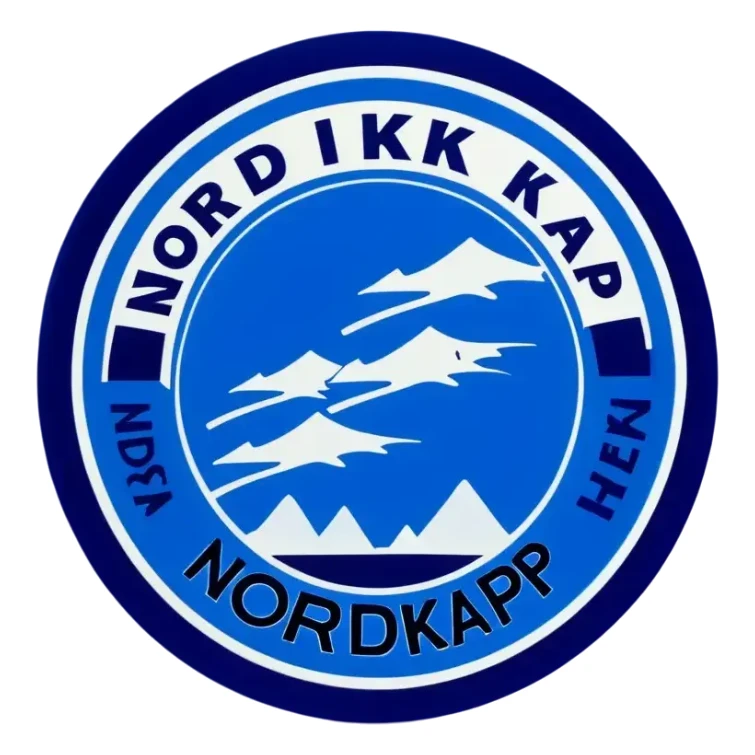 Blaues Schild auf den Nordkapp steht sticker