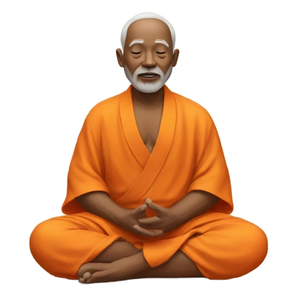 an old yogi with a peaceful and meditative expression. The character should be wearing an orange robe, symbolizing traditional yogic attire. The yogi can be sitting in a lotus position sticker