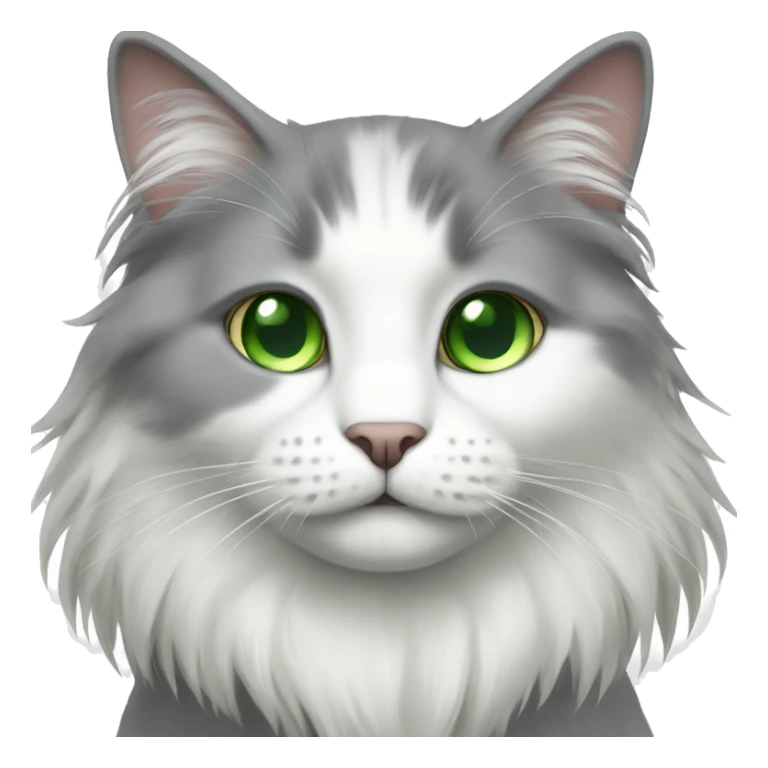 Longhaired grey and white cat with green eyes  sticker