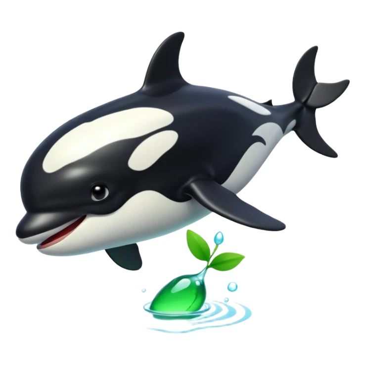 3d Cartoon orca with a green tick next to it sticker