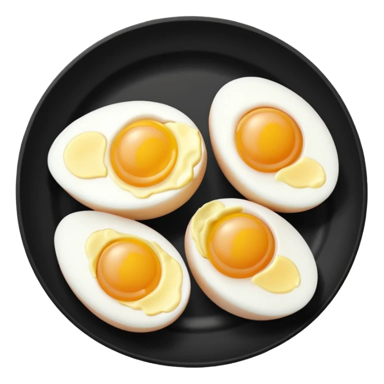 Two boil eggs in a black plate cut in half sticker