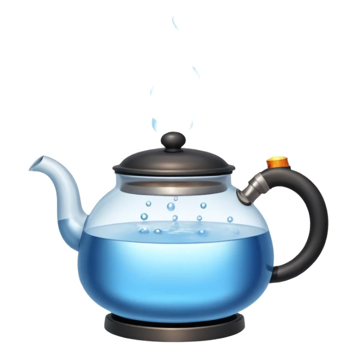 a small pot or kettle filled with water placed on fire, the water is boiling intensely with visible steam and bubbles rising, bright lighting, clean white background sticker