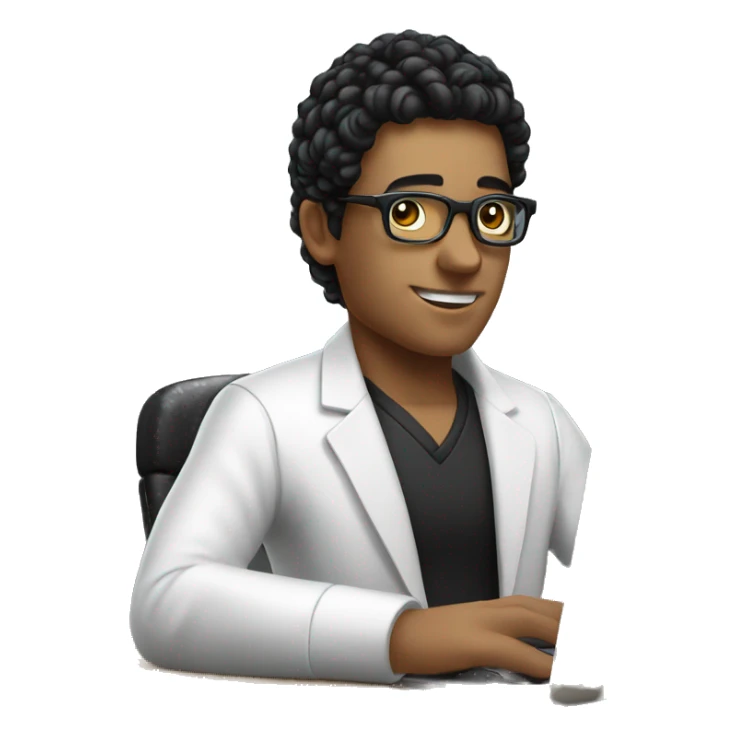 data science with laptop and glasses, black hair sticker