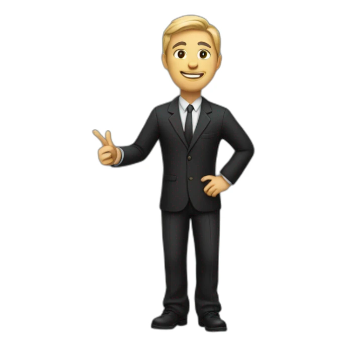 Full length teacher in black suit pointing finger up sticker