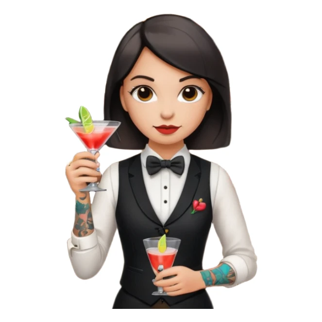 a bartender girl with bow tie and vest, having tattoo















 sticker