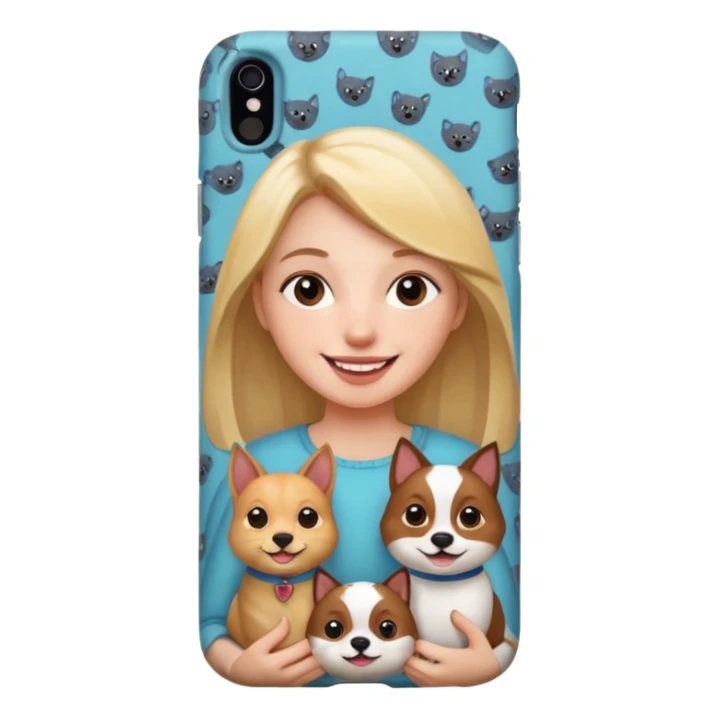girl holding an iphone case with a pattern with pets faces  sticker