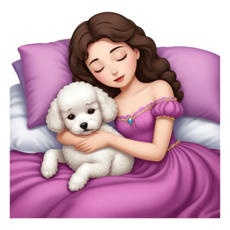 brunette Sleeping beauty girl with bichon frise dog sticker