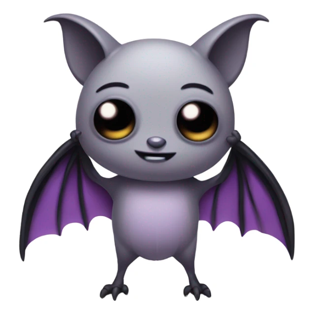 Gray bat, with black wings, with purple and black striped arms, large studio ghibli eyes  sticker