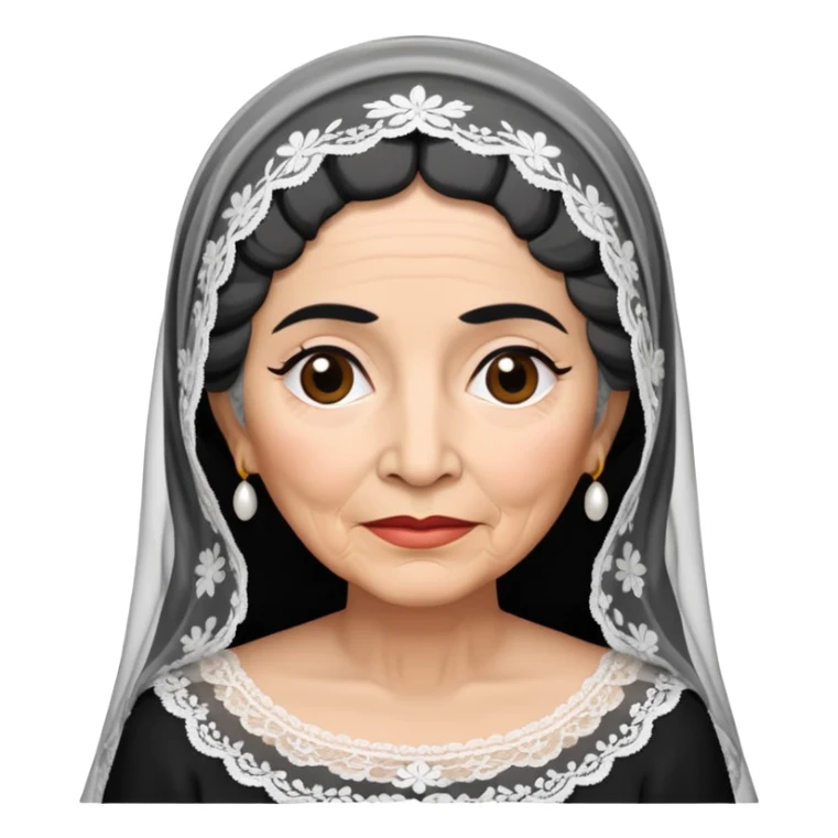 Older Mexican lady with black and white hair with lace veil  sticker