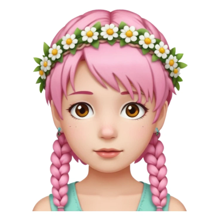 Young woman, short pink hair with braids on both sides, cute style sticker