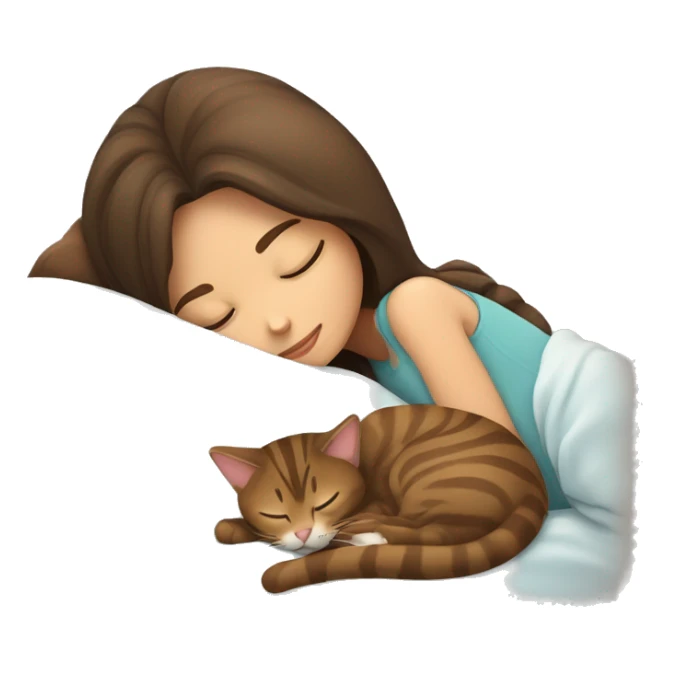 brunette girl sleeping with brown tabby cat  sticker