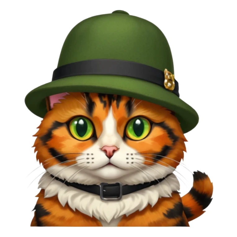 tortoiseshell cat with a british hat, a little sassy sticker