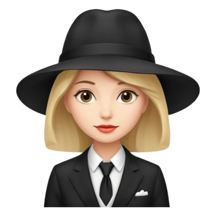 Woman in wide-brim hat & tie sticker