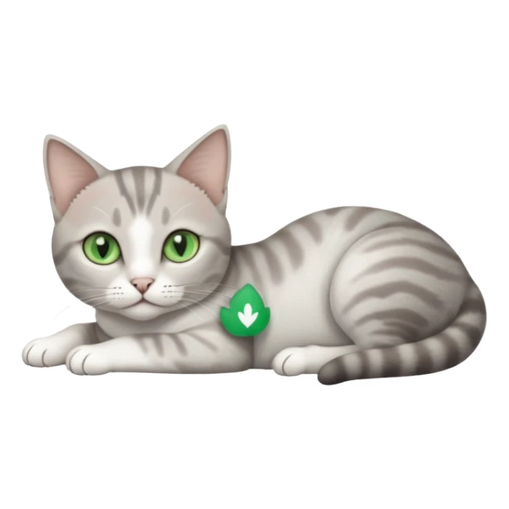 full body tiny short hair grey and white cat with white front legs and green  eyes lying down sticker