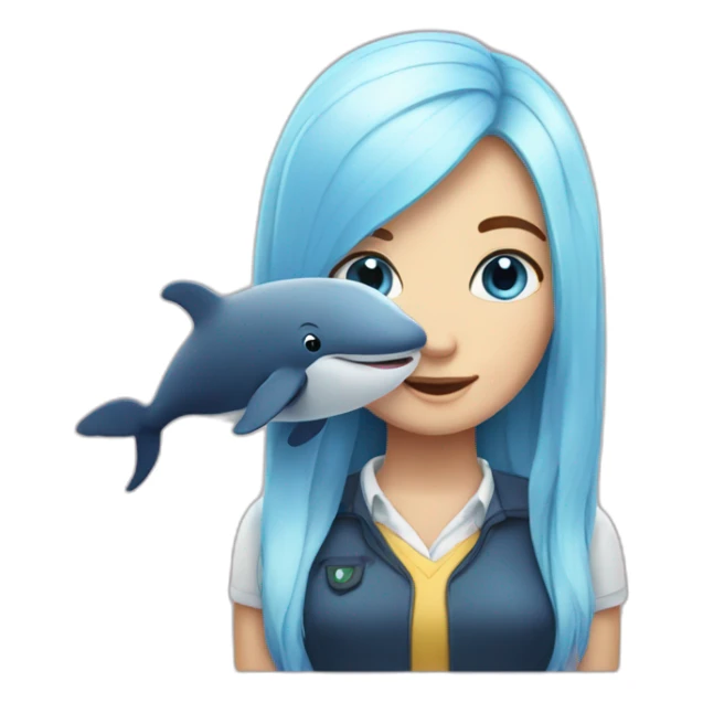 A whale as a staffed animal with a blonde girl blue eyes sticker