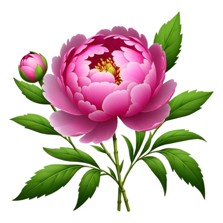 bouquet pink Peony, luxuriant, stem, leaf, bud sticker
