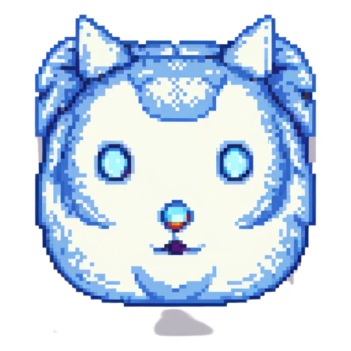 pixel art style microchip, blue and silver color scheme, no text sticker