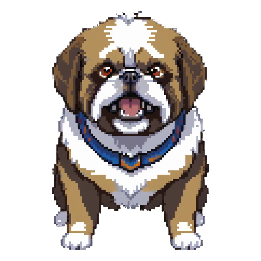 shih tzu dog with an angry expression, furrowed brows, small snout, long fur, tiny paws, growling sticker