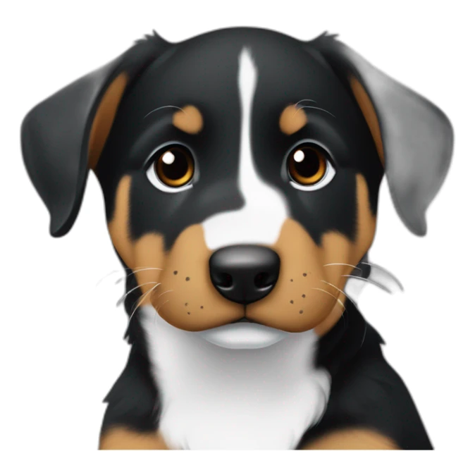 beauceron mix puppy with white chest and chin brown paws and cheeks black muzzle. Training sticker