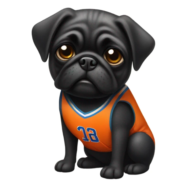 Black pug in a basketball uniform sticker