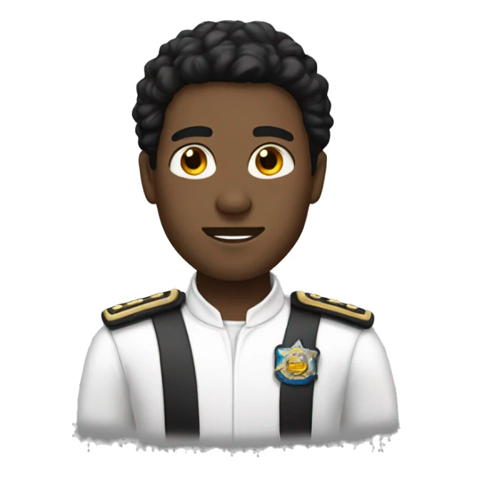 black hair man with white uniform sticker