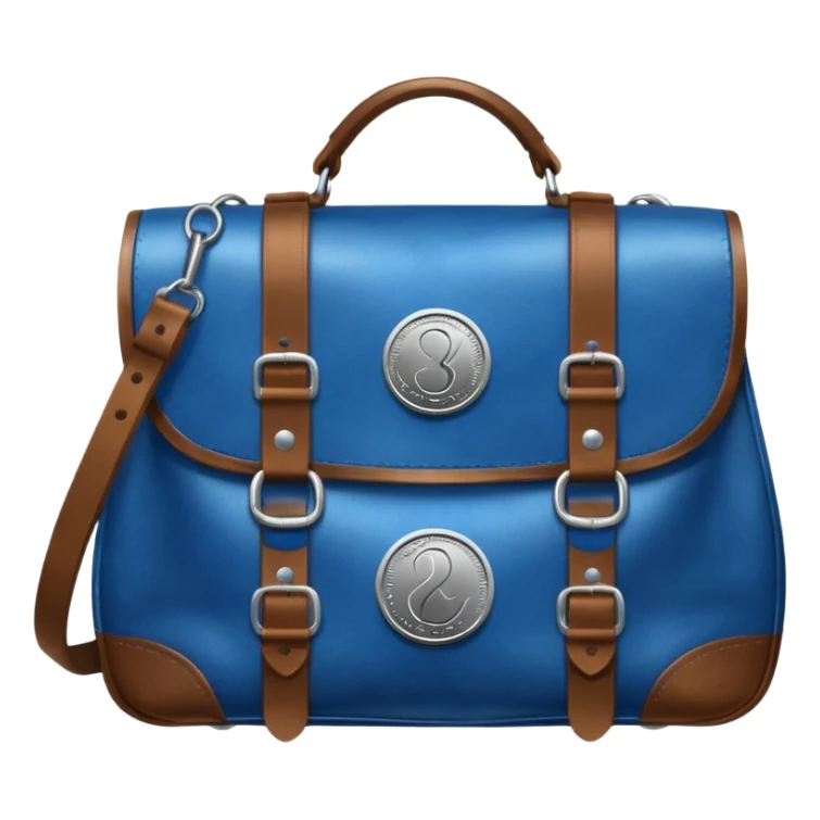 blue coins on top a brown leather bag  sticker