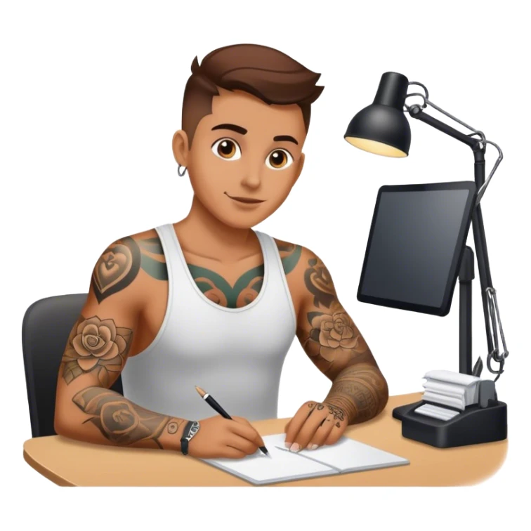 Work at a desk in love with tattoos sticker